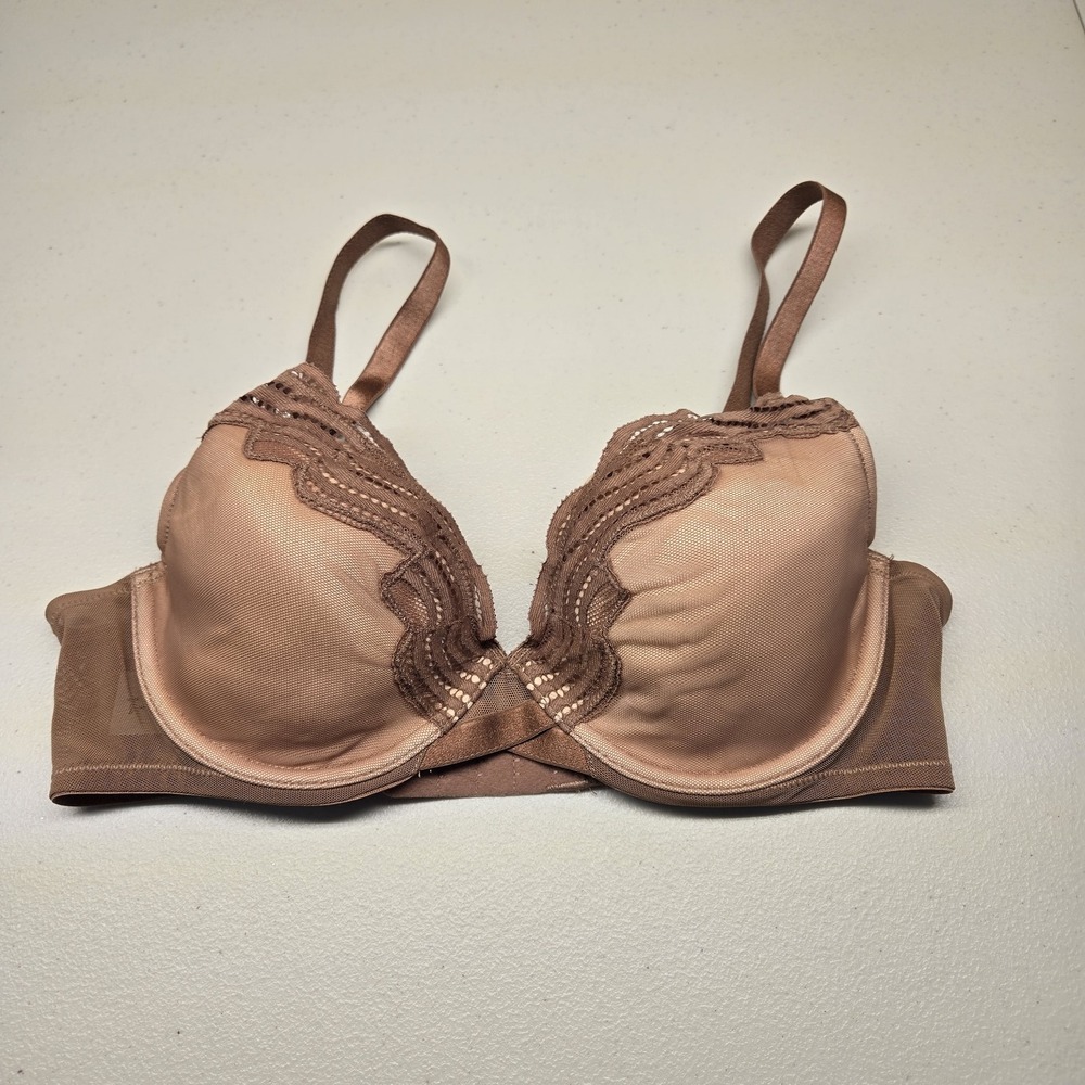 Paramour Women Bra 34D Brown 135072 T Shirt Underwired Lace Mesh Strap